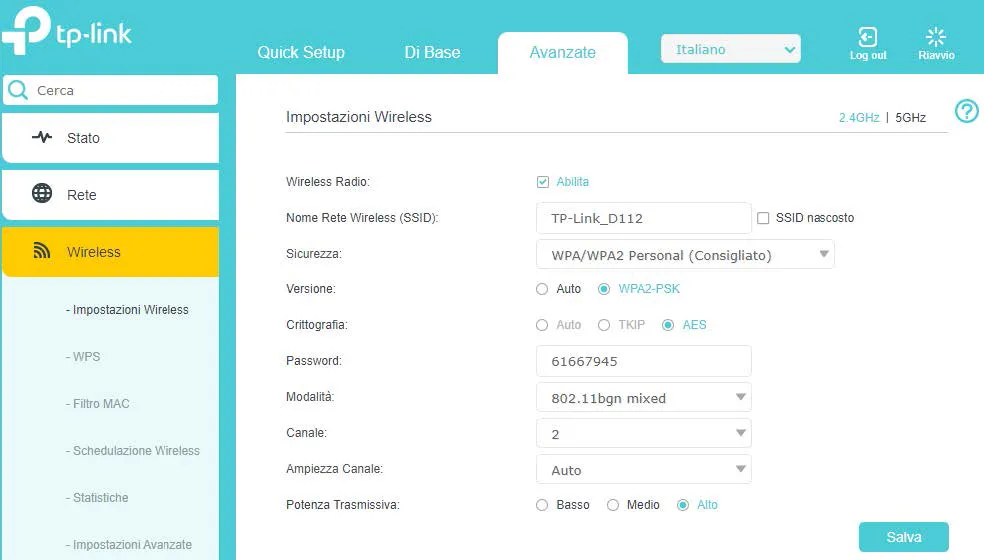 Impostazioni wireless Router TP-LINK